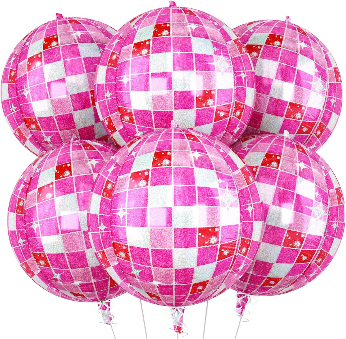 6pcs 22 Inch Pink Disco Ball Balloons, Shiny Pink Big Disco Foil Balloons