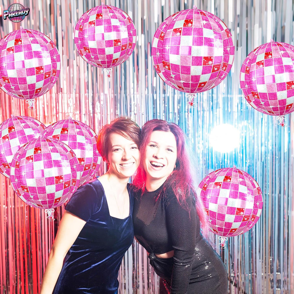 6pcs 22 Inch Pink Disco Ball Balloons, Shiny Pink Big Disco Foil Balloons