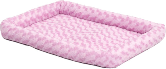 QuietTime Fashion Dog Bed - Pink Faux Fur Bolster, Ultra-Soft and Machine Washable, Fits 24-Inch Crates and Carriers, for Small Breed Dogs