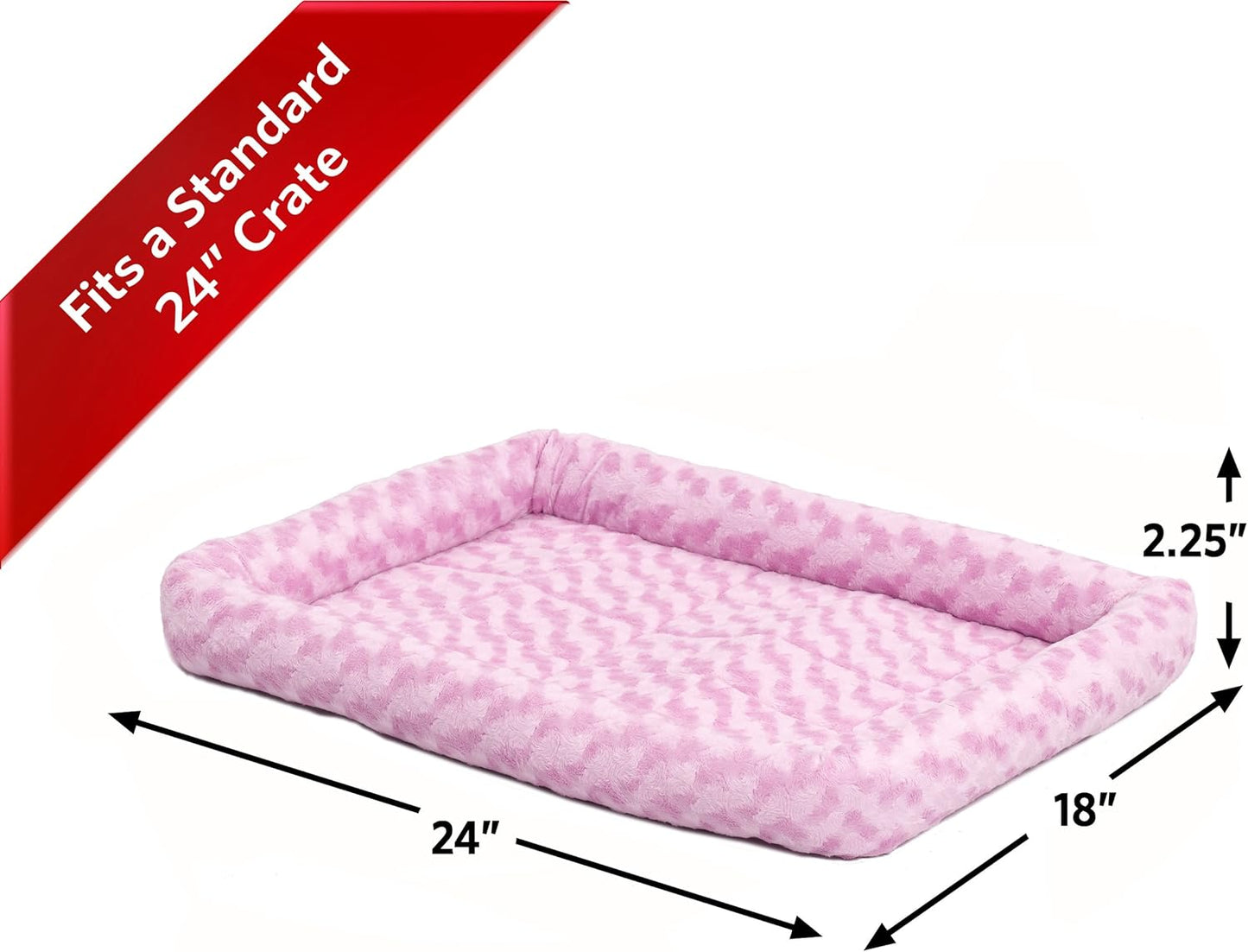 QuietTime Fashion Dog Bed - Pink Faux Fur Bolster, Ultra-Soft and Machine Washable, Fits 24-Inch Crates and Carriers, for Small Breed Dogs