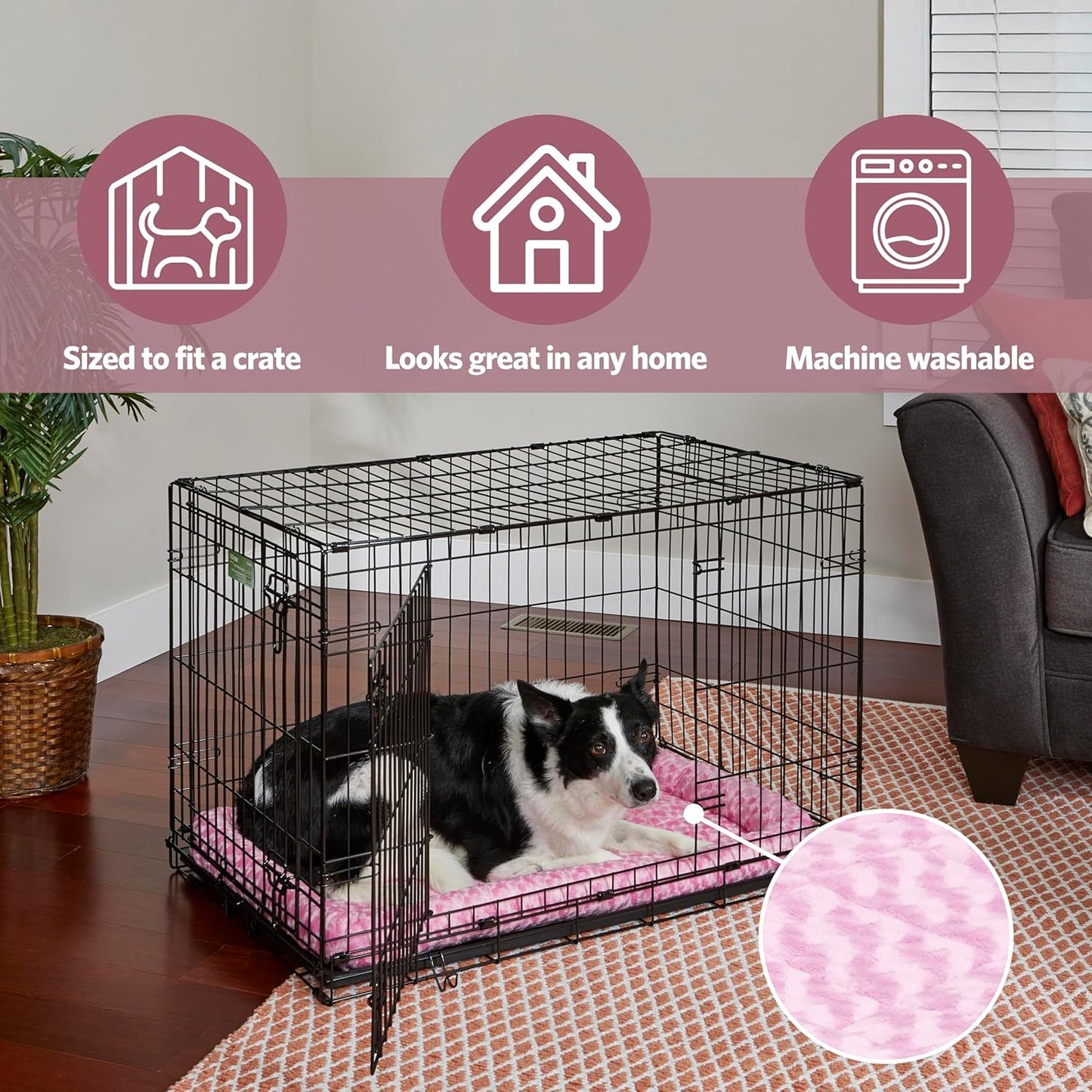 QuietTime Fashion Dog Bed - Pink Faux Fur Bolster, Ultra-Soft and Machine Washable, Fits 24-Inch Crates and Carriers, for Small Breed Dogs