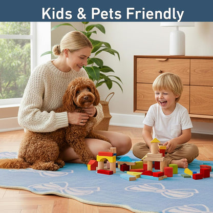 Blue Bow 2x6 Runner Rug for Hallway Entryway, Washable Cute Scalloped Bedside Rug for Living Room, Soft Low Pile Bowknet Rugs for Girls Bedroom Decor, Non Slip Carpet for Dorm Playroom Kitchen