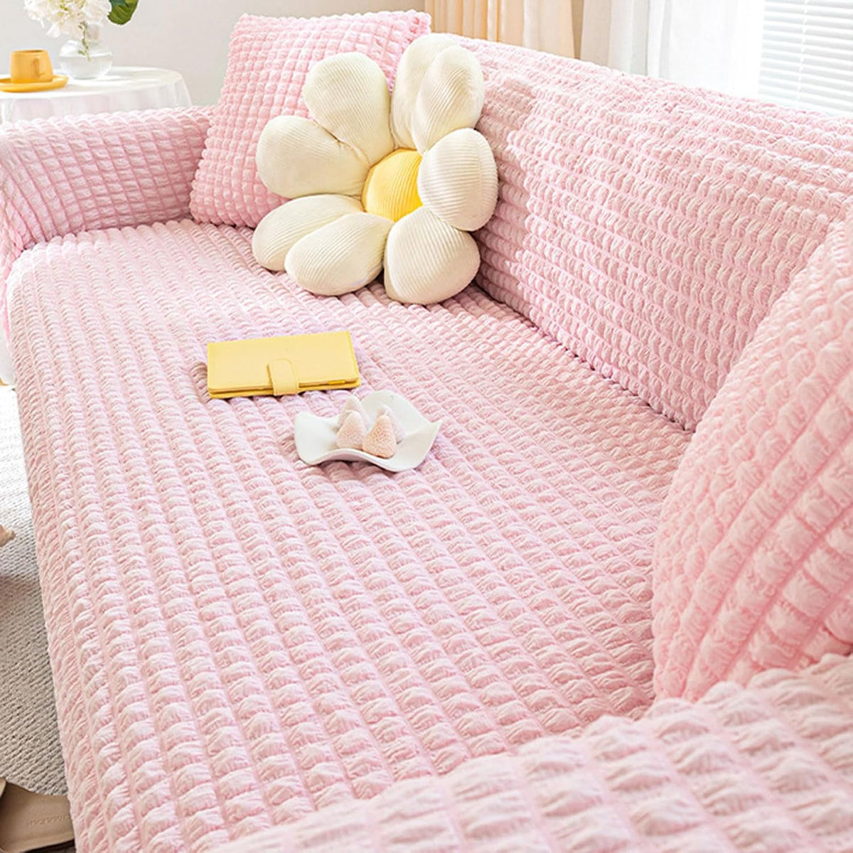 Machine Washable Sofa Slipcovers, Soft Couch Blanket Cover Stretch, Sofa Covers Washable Sectional L Shape, Couch Covers for Sofa with Chaise (Pink 1 Seat)