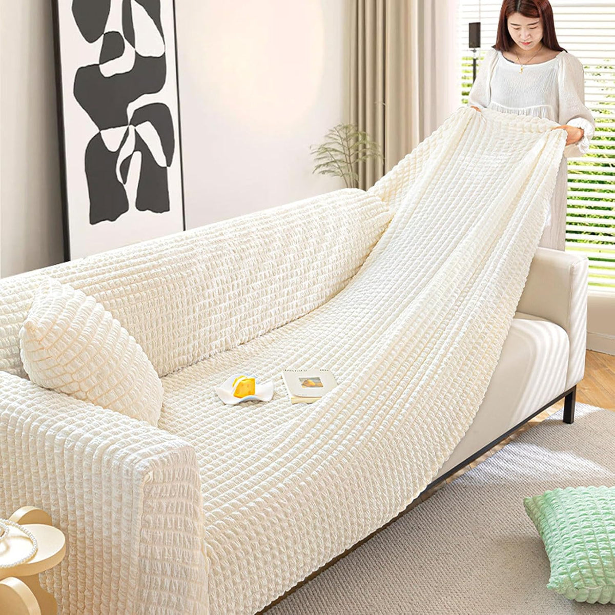 Machine Washable Sofa Slipcovers, Soft Couch Blanket Cover Stretch, Sofa Covers Washable Sectional L Shape, Couch Covers for Sofa with Chaise (Pink 1 Seat)