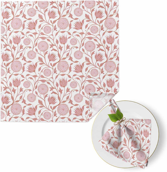 Vintage Wallpaper Cloth Napkins Set of 1 Pink Flower Plants Vintage Napkins Cloth Washable Reusable Soft Napkin for Birthday Party Wedding Dining Table Decorations 20x20 Inch