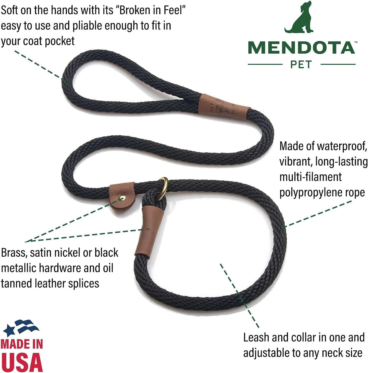 Slip Leash - Dog Lead and Collar Combo - Made in The USA - Pink Chocolate, 3/8 in x 6 ft - for Small/Medium Breeds
