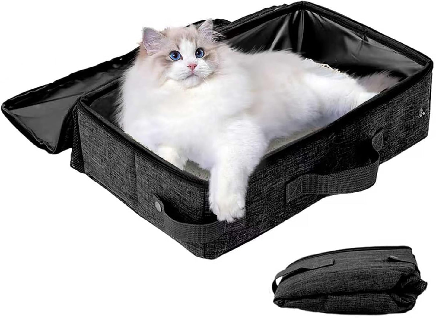 Portable Cat Litter Box with Lid, 16 * 12 * 6 inches Foldable Travel Litter Box for Cats, Lightweight & Easy to take, Cat Essentials for Outdoor Traveling