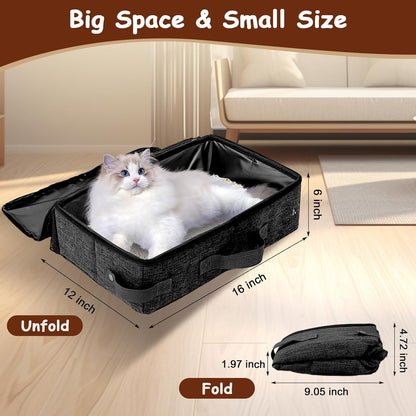 Portable Cat Litter Box with Lid, 16 * 12 * 6 inches Foldable Travel Litter Box for Cats, Lightweight & Easy to take, Cat Essentials for Outdoor Traveling