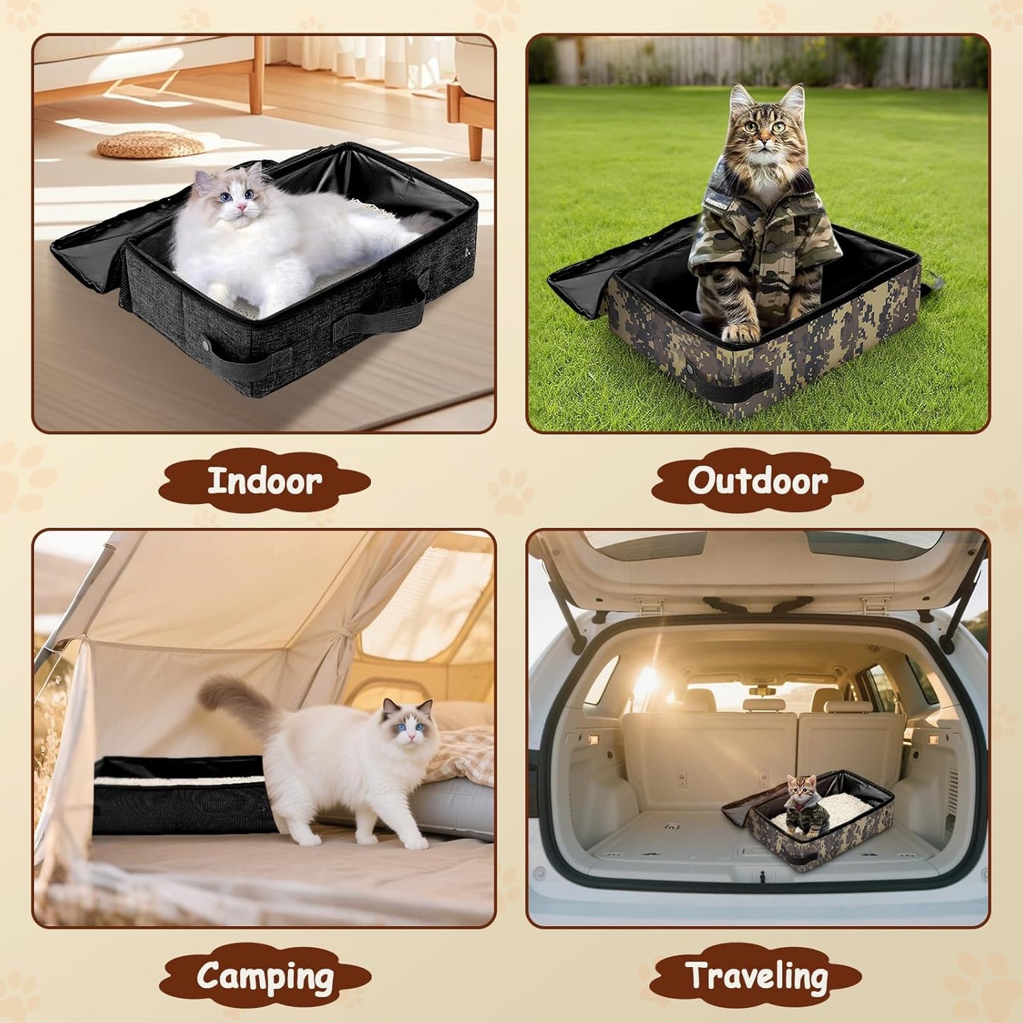 Portable Cat Litter Box with Lid, 16 * 12 * 6 inches Foldable Travel Litter Box for Cats, Lightweight & Easy to take, Cat Essentials for Outdoor Traveling