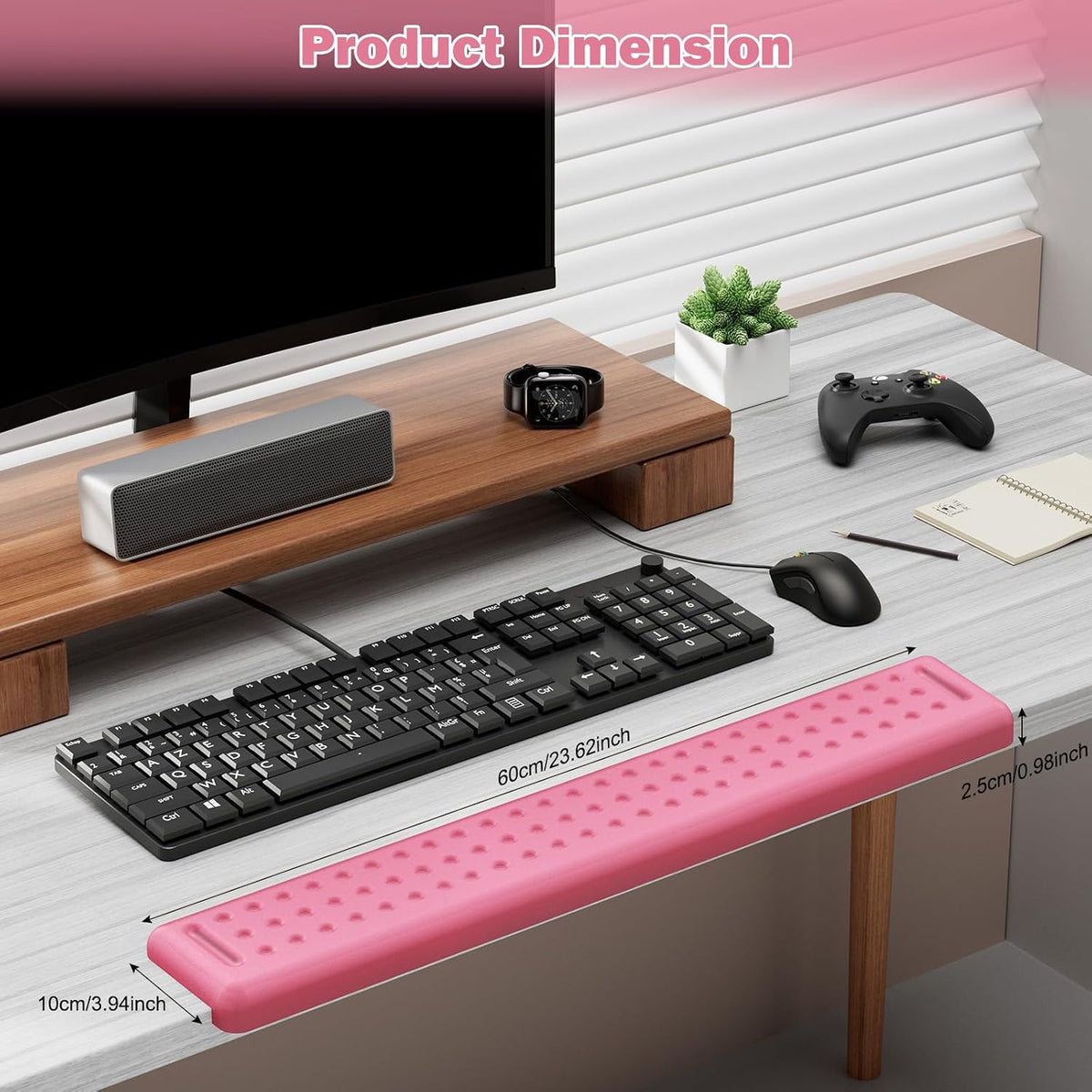 L-Shaped Desk Long Wrist Rest Elbow 60CM, Pink Arm Rest for Desk