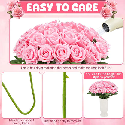 36 Pcs Pink Velvet Texture Soft Artificial Flowers Bridal Bouquet