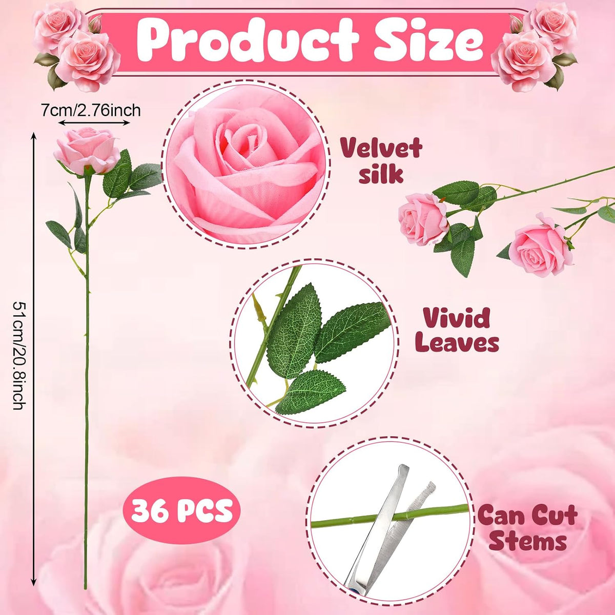 36 Pcs Pink Velvet Texture Soft Artificial Flowers Bridal Bouquet