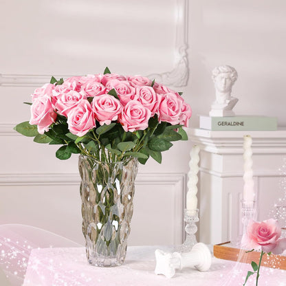 36 Pcs Pink Velvet Texture Soft Artificial Flowers Bridal Bouquet