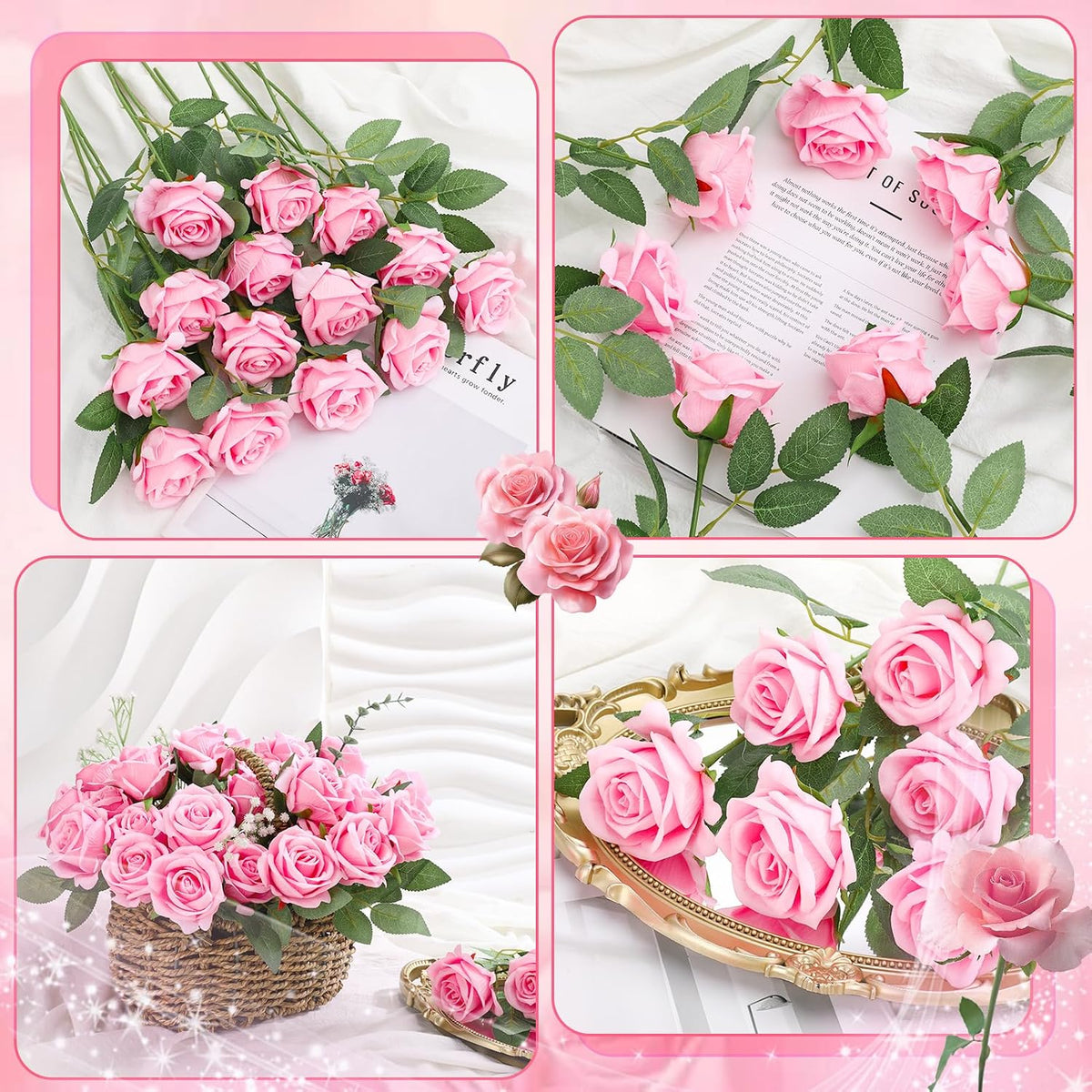 36 Pcs Pink Velvet Texture Soft Artificial Flowers Bridal Bouquet