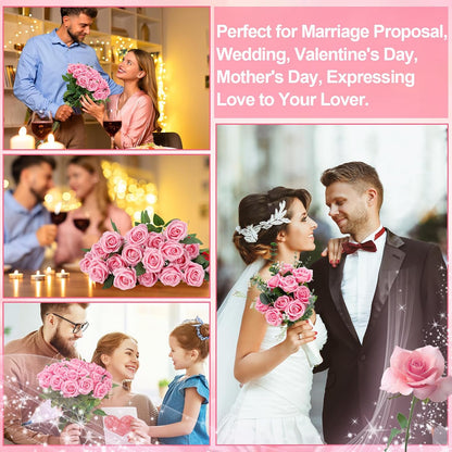 36 Pcs Pink Velvet Texture Soft Artificial Flowers Bridal Bouquet