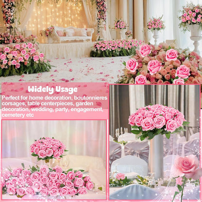 36 Pcs Pink Velvet Texture Soft Artificial Flowers Bridal Bouquet