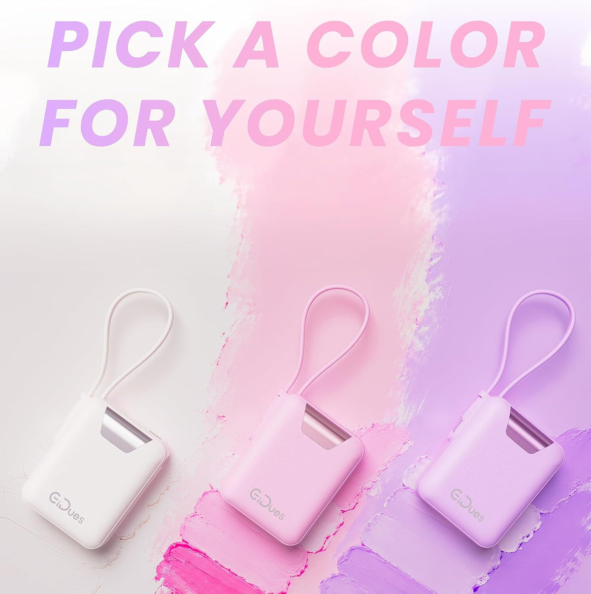 M1 Mini Portable Charger, 10000mAh Ultra-Compact Power Bank, 22.5W PD Fast Charging, Tpye-C Built-in Cable, Small External Battery Pack for iPhone, Samsung, Android iPad (Pink)