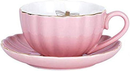 Ceramic Cup& Saucer Set, 9oz, Gold Bee Inside the Cup (Pink)