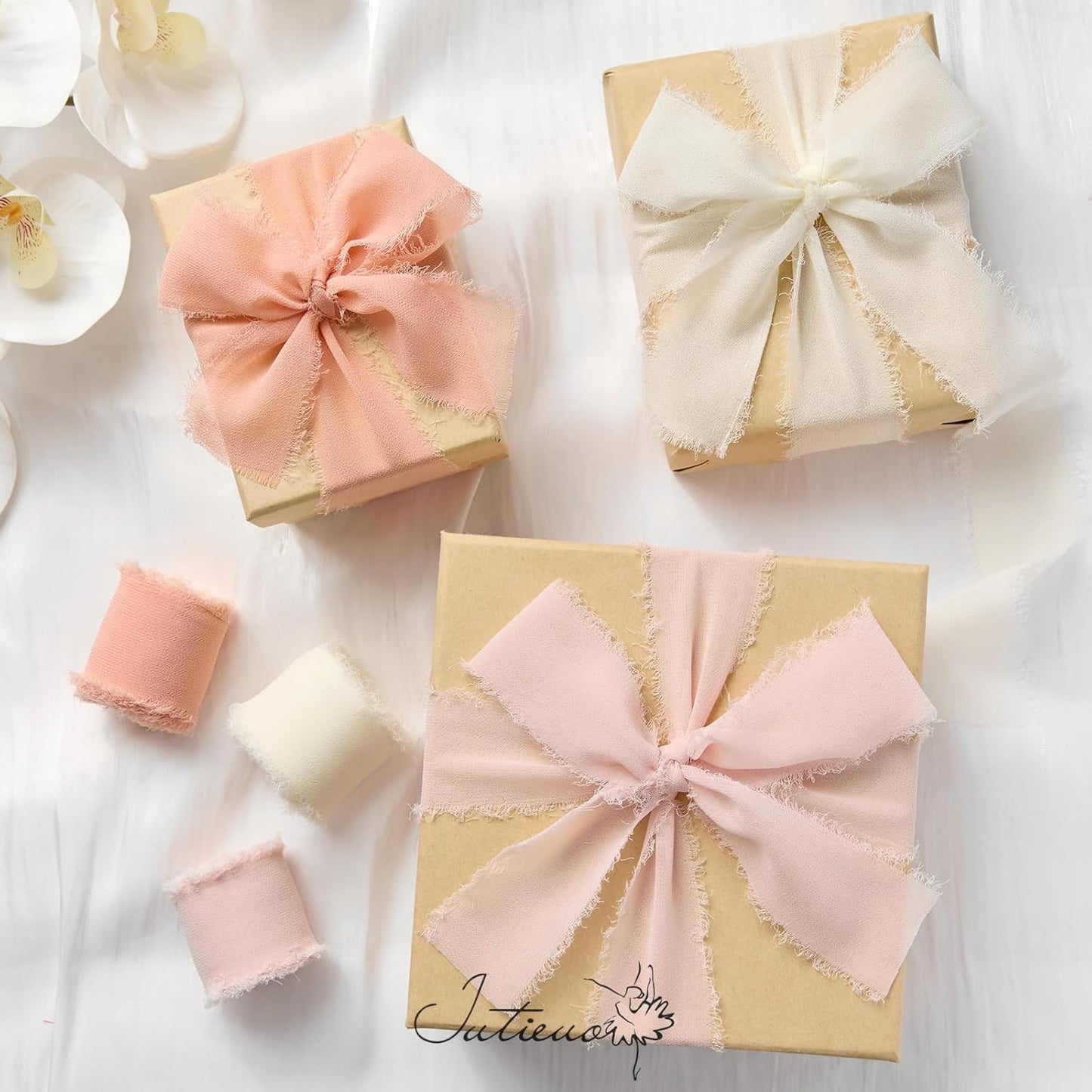 Blush Pink Chiffon Ribbon 1.5 Inch x 21 Yards Light Pink & Ivory Handmade Frayed Edges Chiffon Silk Ribbon for Gift Wrapping Wedding Invitations Bridal Bouquets Crafts Home Decor