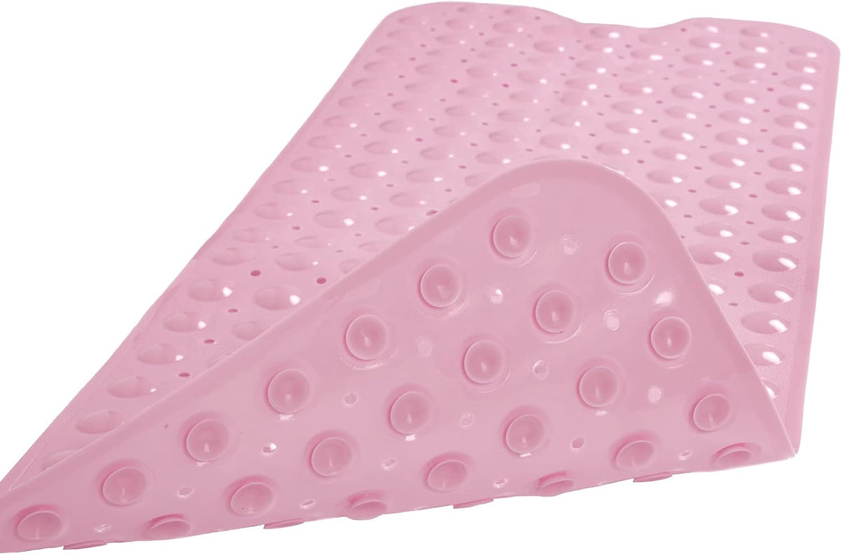 Bathtub and Shower Mats, Extra Long Non-Slip Bath Tub Mat 39 x 16 Inch, Machine Washable Bathmat with Suction Cups & Drain Holes for Bathroom Floor, Pink