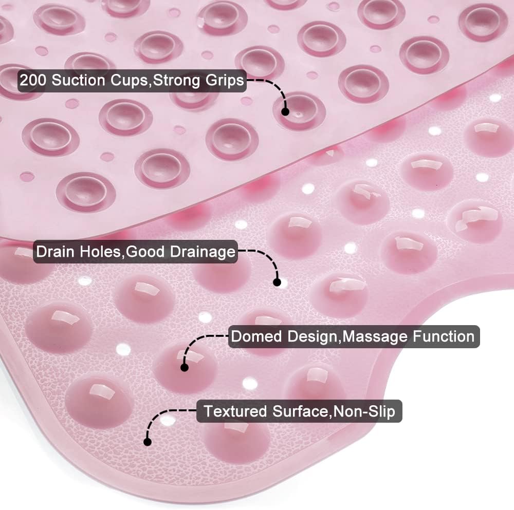 Bathtub and Shower Mats, Extra Long Non-Slip Bath Tub Mat 39 x 16 Inch, Machine Washable Bathmat with Suction Cups & Drain Holes for Bathroom Floor, Pink