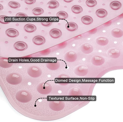 Bathtub and Shower Mats, Extra Long Non-Slip Bath Tub Mat 39 x 16 Inch, Machine Washable Bathmat with Suction Cups & Drain Holes for Bathroom Floor, Pink