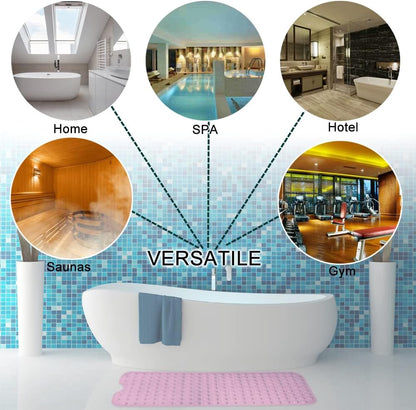 Bathtub and Shower Mats, Extra Long Non-Slip Bath Tub Mat 39 x 16 Inch, Machine Washable Bathmat with Suction Cups & Drain Holes for Bathroom Floor, Pink