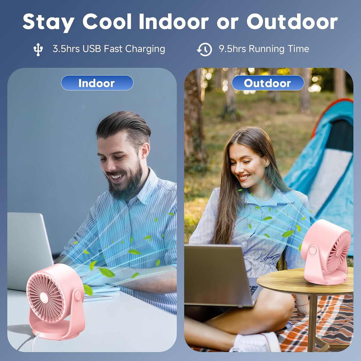 Desk Fan, Turbo Table Fan for Bedroom, 100-Speed Digital Display, Low Noise, 105° Adjustable Tilt, 7.5-inch, Rechargeable Battery, Wall-Mouted Design for Home, Office, Travel Pink