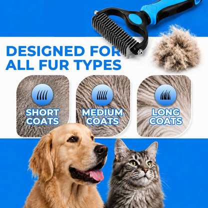 2-in-1 Double-Sided Pet Grooming Comb for Dogs & Cats - Deshedding Brush & Rounded-Tooth Dematting Tool | Painlessly Removes Knots, Tangles, Loose Undercoat & Fur in Thick/Long Coats (Pink -Large)
