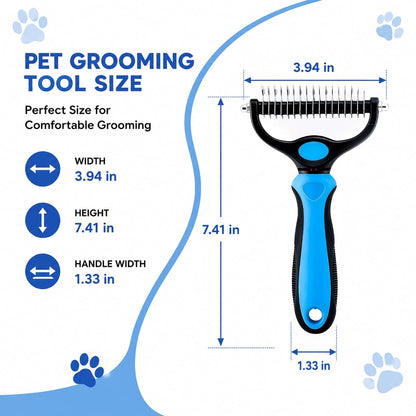 2-in-1 Double-Sided Pet Grooming Comb for Dogs & Cats - Deshedding Brush & Rounded-Tooth Dematting Tool | Painlessly Removes Knots, Tangles, Loose Undercoat & Fur in Thick/Long Coats (Pink -Large)