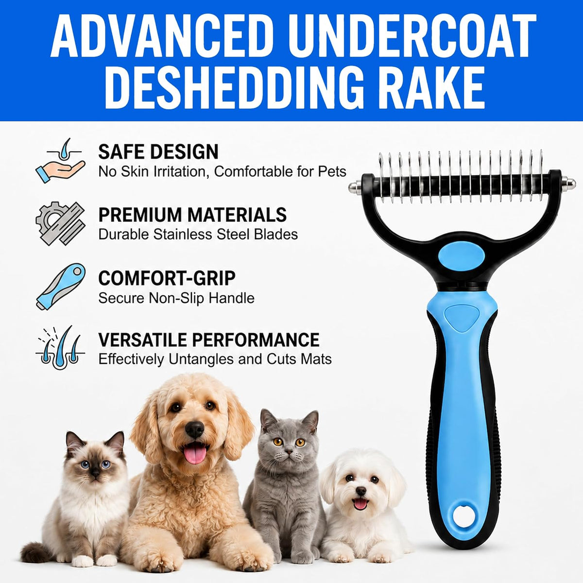 2-in-1 Double-Sided Pet Grooming Comb for Dogs & Cats - Deshedding Brush & Rounded-Tooth Dematting Tool | Painlessly Removes Knots, Tangles, Loose Undercoat & Fur in Thick/Long Coats (Pink -Large)