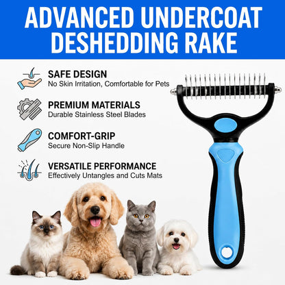 2-in-1 Double-Sided Pet Grooming Comb for Dogs & Cats - Deshedding Brush & Rounded-Tooth Dematting Tool | Painlessly Removes Knots, Tangles, Loose Undercoat & Fur in Thick/Long Coats (Pink -Large)