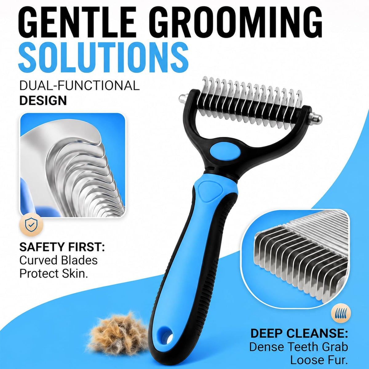 2-in-1 Double-Sided Pet Grooming Comb for Dogs & Cats - Deshedding Brush & Rounded-Tooth Dematting Tool | Painlessly Removes Knots, Tangles, Loose Undercoat & Fur in Thick/Long Coats (Pink -Large)