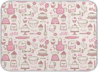 Pink Cookware Dish Drying Mat Large Kitchen Counter Reversible Microfiber Dishes Drainer Mat 18 x 24 Inch