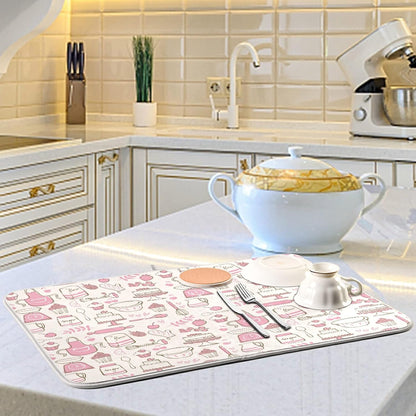 Pink Cookware Dish Drying Mat Large Kitchen Counter Reversible Microfiber Dishes Drainer Mat 18 x 24 Inch