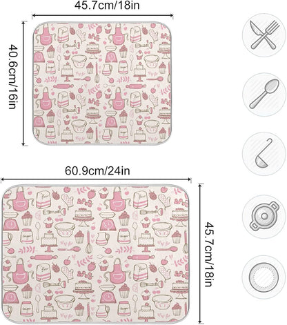 Pink Cookware Dish Drying Mat Large Kitchen Counter Reversible Microfiber Dishes Drainer Mat 18 x 24 Inch
