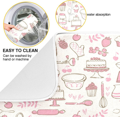 Pink Cookware Dish Drying Mat Large Kitchen Counter Reversible Microfiber Dishes Drainer Mat 18 x 24 Inch