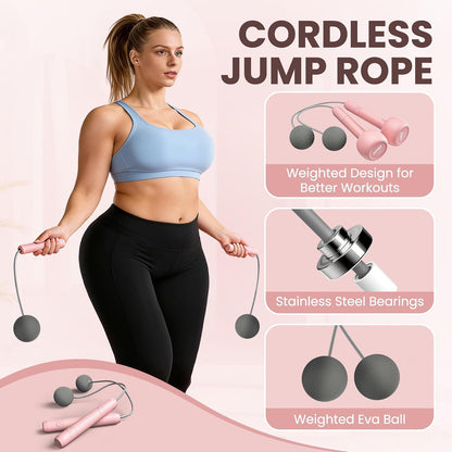 Adjustable Dumbbells, 5 in 1 Dumbbells Set Used as Barbell, Kettlebells, Jump Rope, Wrist Weights, Resistance Band, Fitness Exercises for Home Gym Suitable for Women, Pink/Green