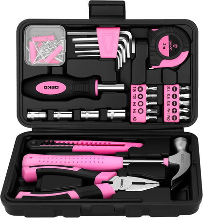 94 Piece Pink Tool Set, Household DIY Tool Kit for Women with Storage Toolbox, Small Basic Hand Tool Box Set for Home Repair, DIY, Apartment, Office