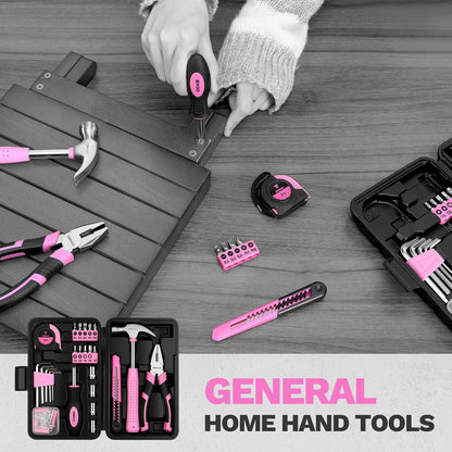 94 Piece Pink Tool Set, Household DIY Tool Kit for Women with Storage Toolbox, Small Basic Hand Tool Box Set for Home Repair, DIY, Apartment, Office