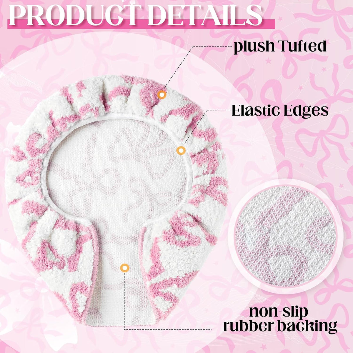 Toilet Lid Cover Washable Coquette Cute Plush Toilet Cover for Bathroom Decor Soft Microfiber 17.5 x 15 Inch Non Slip Rubber Backing Fits Most Round, Elongated(Rose Pink,Bow)