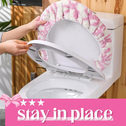 Toilet Lid Cover Washable Coquette Cute Plush Toilet Cover for Bathroom Decor Soft Microfiber 17.5 x 15 Inch Non Slip Rubber Backing Fits Most Round, Elongated(Rose Pink,Bow)