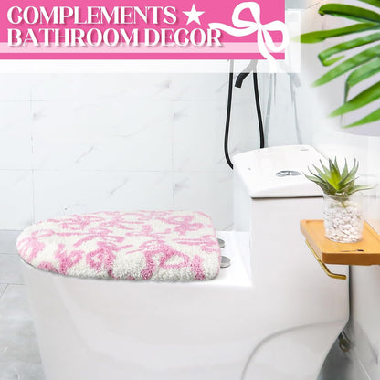 Toilet Lid Cover Washable Coquette Cute Plush Toilet Cover for Bathroom Decor Soft Microfiber 17.5 x 15 Inch Non Slip Rubber Backing Fits Most Round, Elongated(Rose Pink,Bow)