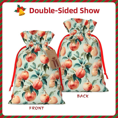 Fruits Peach (1) Print Christmas Drawstring Gift Bags, Reusable Candy Treat Bags For Holiday Birthday Party