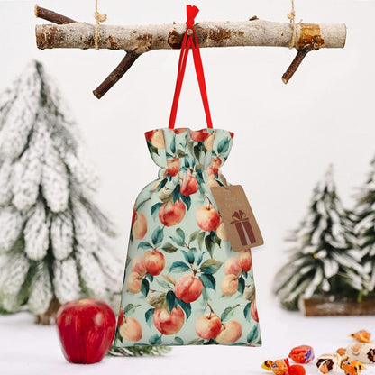 Fruits Peach (1) Print Christmas Drawstring Gift Bags, Reusable Candy Treat Bags For Holiday Birthday Party