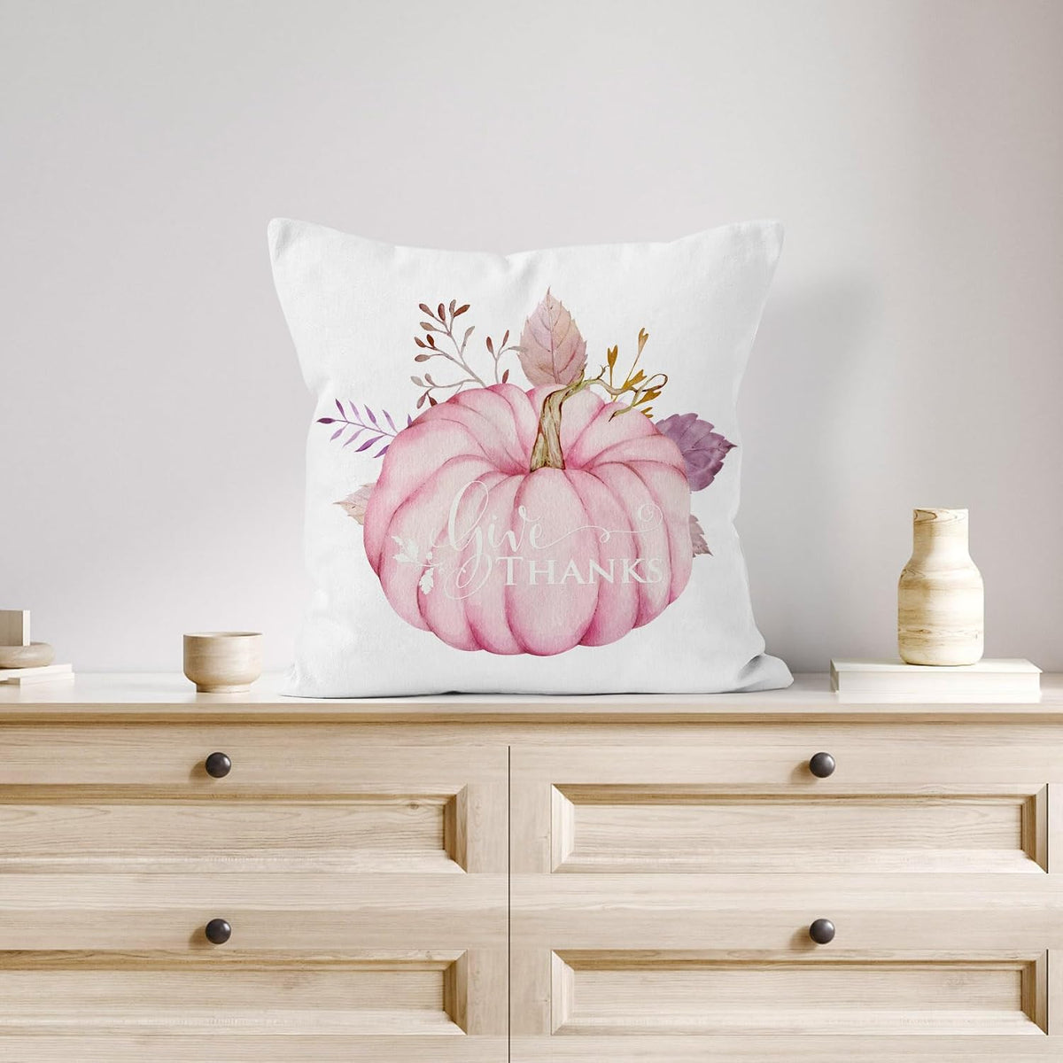 Fall Pink Pumpkin Pillow Covers 18x18 Inch Set of 4,Thanksgiving Orange Maple Leaf Pink Fall Throw Pillow Covers Decorative Pillow Cases for Couch Living Room Sofa Bed Cushion Cases