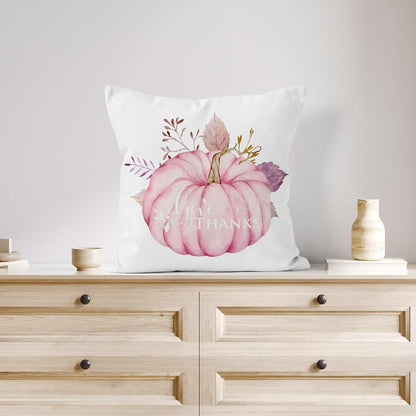 Fall Pink Pumpkin Pillow Covers 18x18 Inch Set of 4,Thanksgiving Orange Maple Leaf Pink Fall Throw Pillow Covers Decorative Pillow Cases for Couch Living Room Sofa Bed Cushion Cases