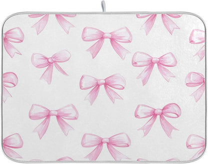 Pink Bows White Dish Drying Mat for Kitchen Counter 18 x 24 inch Rack Mat Microfiber Dry Dishes Mats Drainer Mat Dish Drying Pad Tableware Countertops Mat Decor