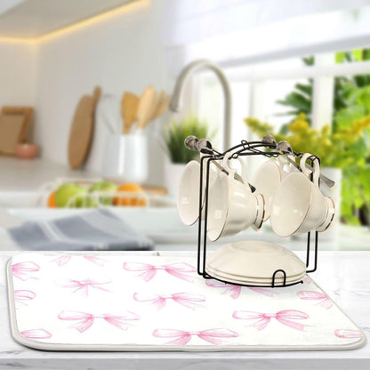 Pink Bows White Dish Drying Mat for Kitchen Counter 18 x 24 inch Rack Mat Microfiber Dry Dishes Mats Drainer Mat Dish Drying Pad Tableware Countertops Mat Decor