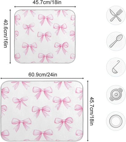 Pink Bows White Dish Drying Mat for Kitchen Counter 18 x 24 inch Rack Mat Microfiber Dry Dishes Mats Drainer Mat Dish Drying Pad Tableware Countertops Mat Decor